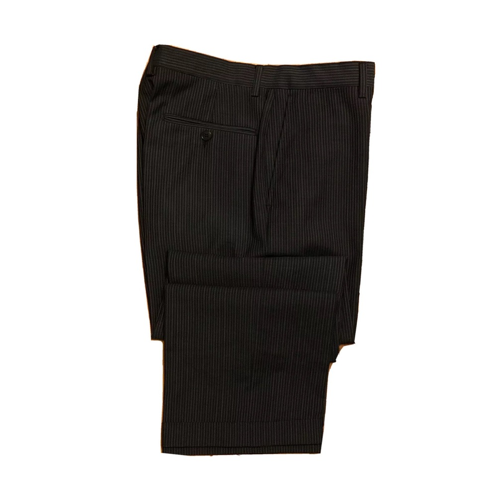 Versace Collection Gray Blue Striped Wool Flat Front Dress Pants Mens 32x34